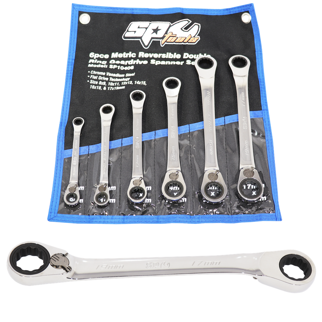 [SP10406] SPANNER SET - DOUBLE GEARDRIVE RING REVERSIBLE METRIC 6PC