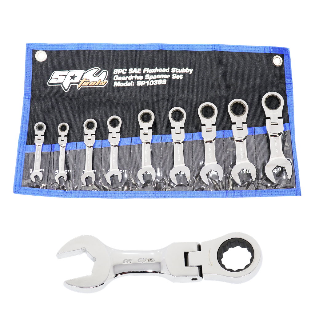 [SP10389] SPANNER SET - ROE GEARDRIVE/QUAD DRIVE FLEX HEAD STUBBY SAE 9PC