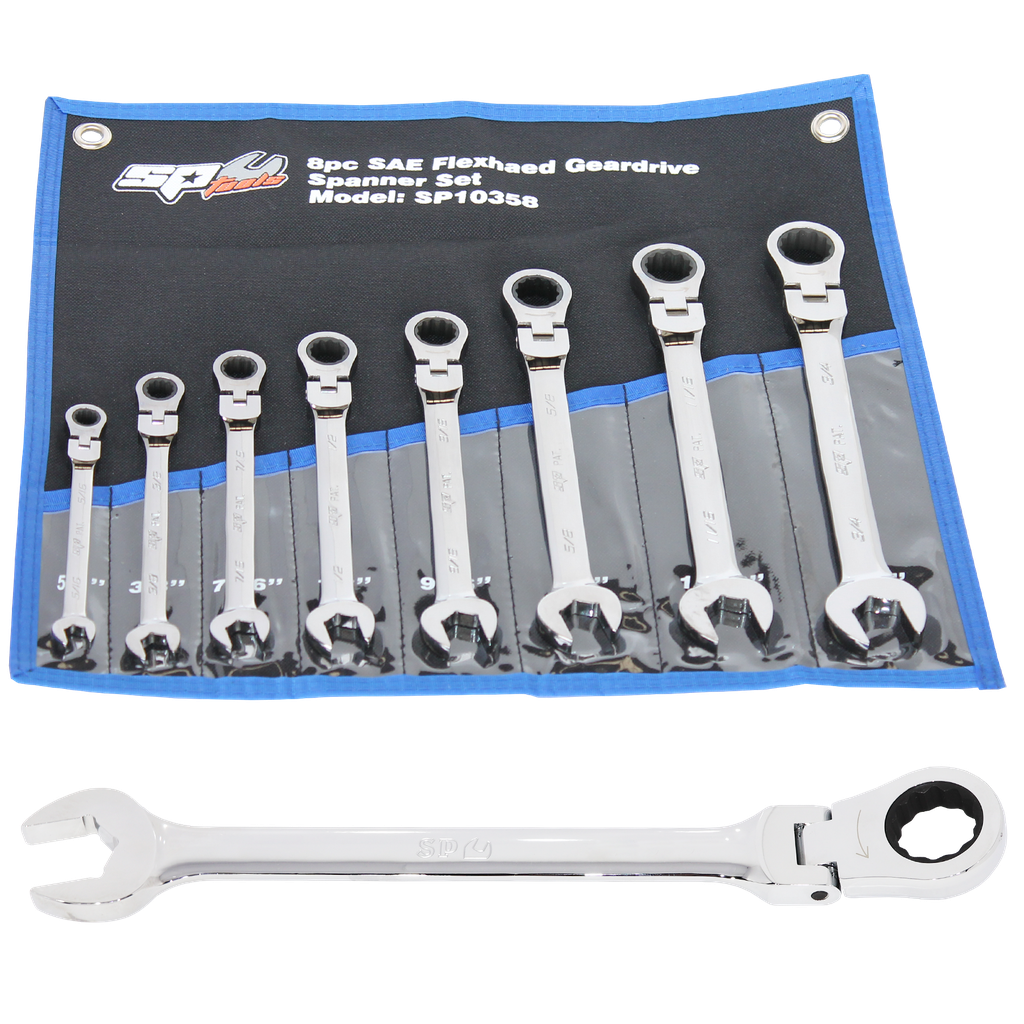 [SP10358] SPANNER SET - ROE GEARDRIVE/QUAD DRIVE FLEX HEAD SAE 8PC