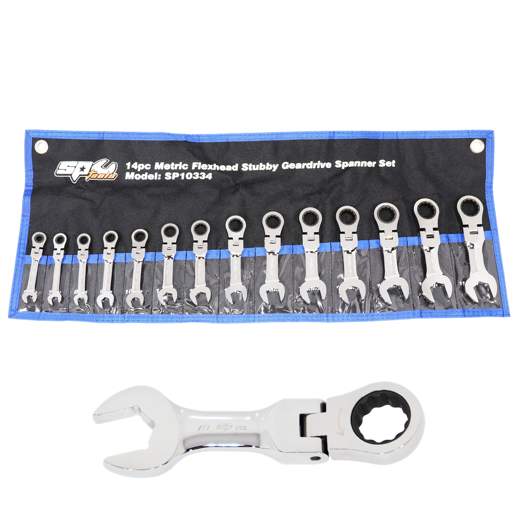 [SP10334] SPANNER SET - ROE GEARDRIVE/QUAD DRIVE FLEX HEAD STUBBY METRIC 14PC