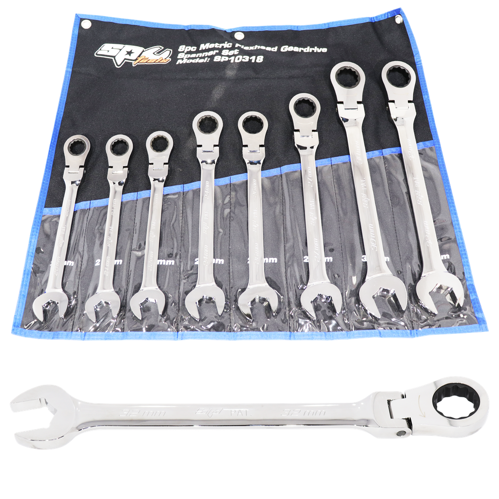 [SP10318] SPANNER SET - ROE GEARDRIVE/QUAD DRIVE FLEX HEAD JUMBO METRIC 8PC