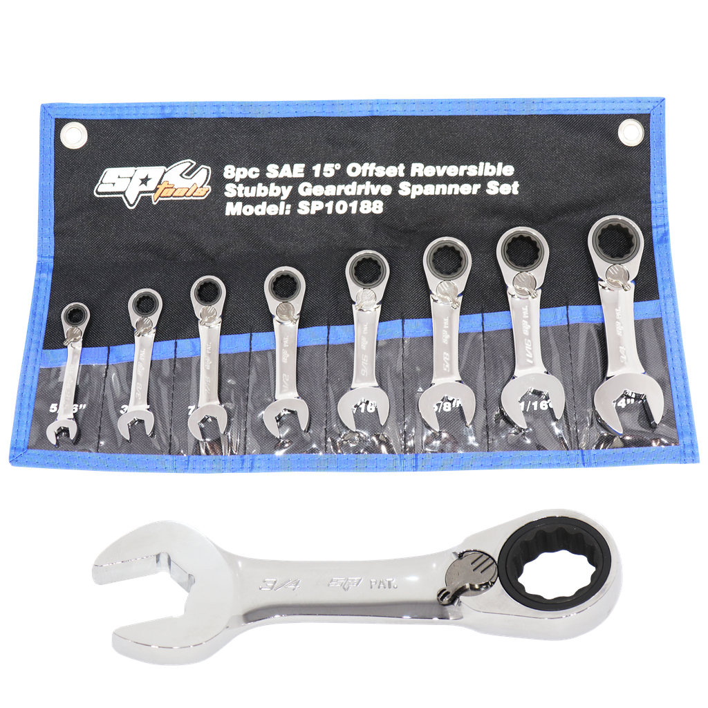 [SP10188] SPANNER SET - ROE GEARDRIVE/QUAD DRIVE REVERSIBLE STUBBY SAE 8PC