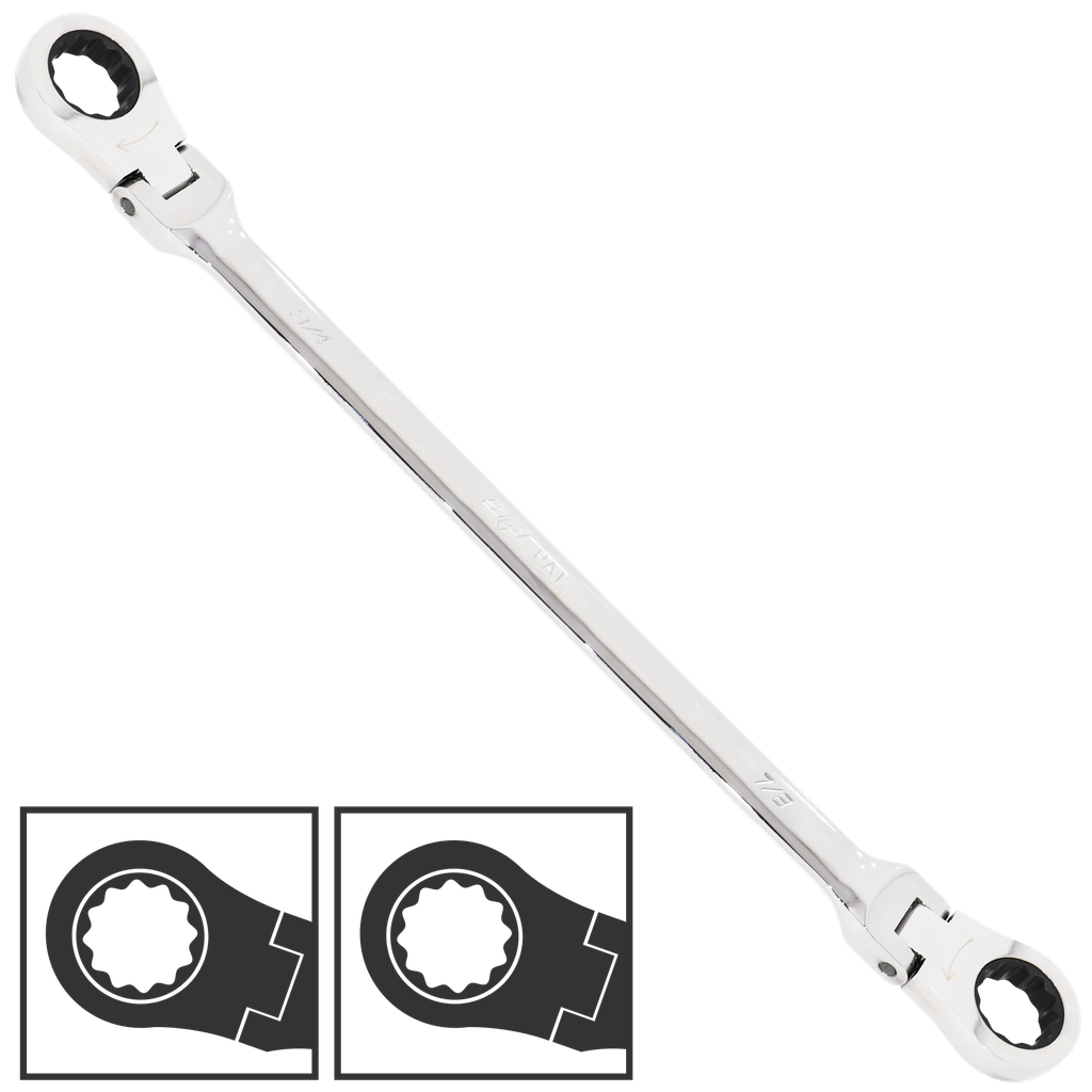 [SP17955] SPANNER EX LONG FLEX DOUBLE RING STAND OUT GEARDRIVE 1/2X9/16"