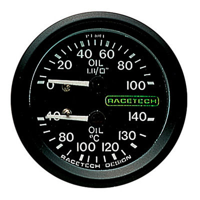 [247037-1905824] Racetech Oil Pressure - Oil Temperature Dual Gauge (12ft, 1/8 BSP Cone (Concave Seat))