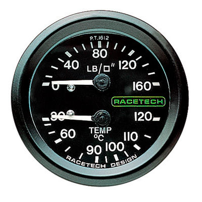 [247041-1905239] Racetech Oil Pressure - Temperature Dual Gauge (12ft, 1/8 BSP Nipple (Flat Seat))