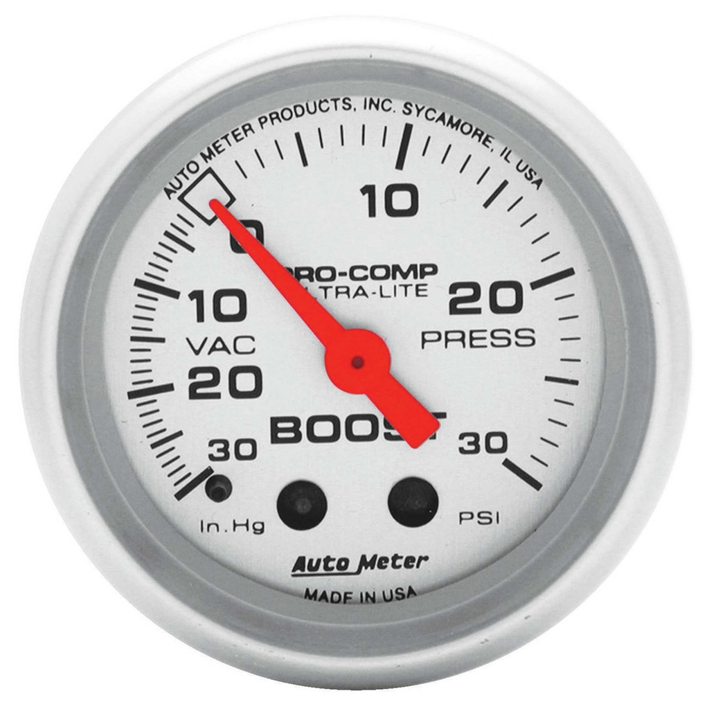 [1241731-1905435] Auto Meter Boost Pressure 52mm Mechanical Pro Comp Ultralite Gauge (-30 to 20 Psi)
