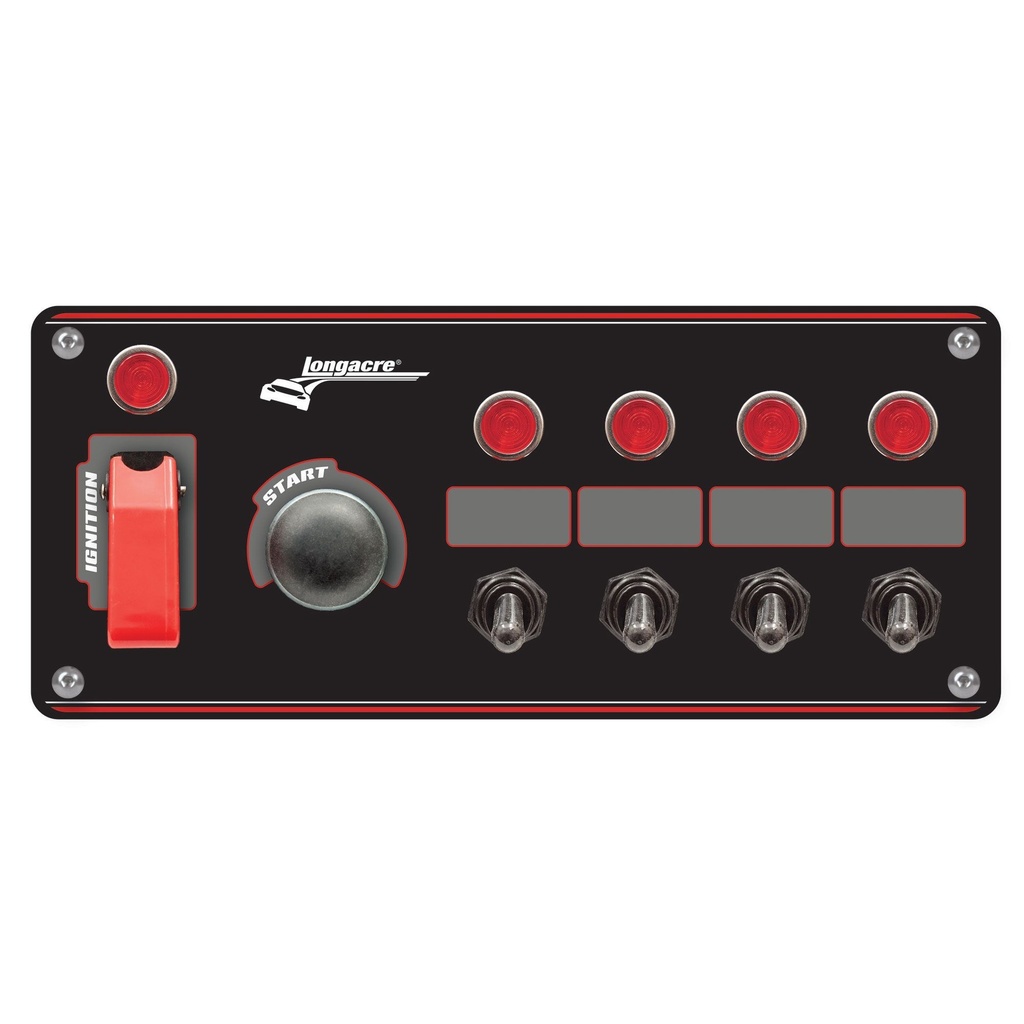 Longacre Black Ignition Switch Panel With Flip Up Cover & 4 Accessory Switches