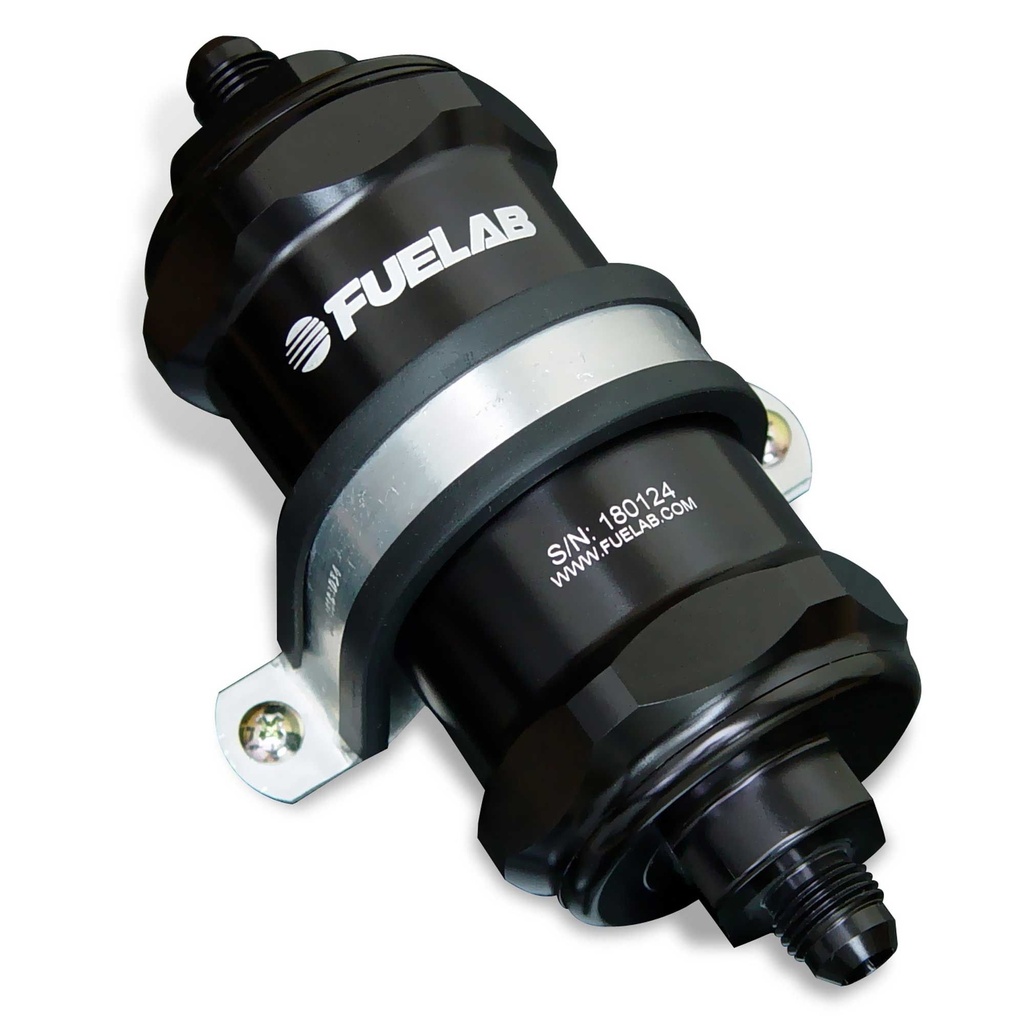 [251309-2286688] Fuelab High Flow In-Line Fuel Filter (848xx Series) - With Integrated Check Valve (Black, Fabric - 10 Micron, -6)
