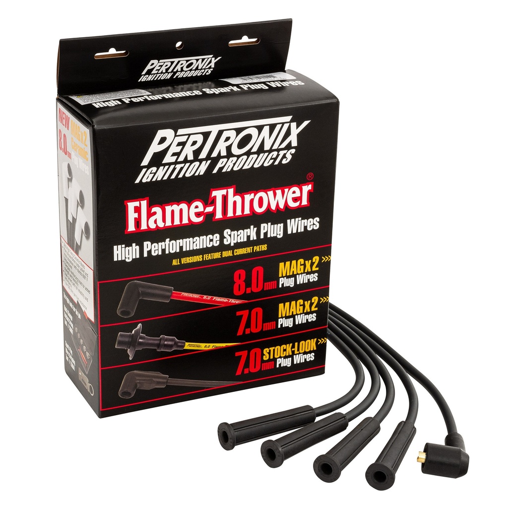 [2010559-2171460] Pertronix Flame Thrower MAGX2 Universal 8mm Ignition Lead Set (45 Degree Plug Boot, Black, 8)