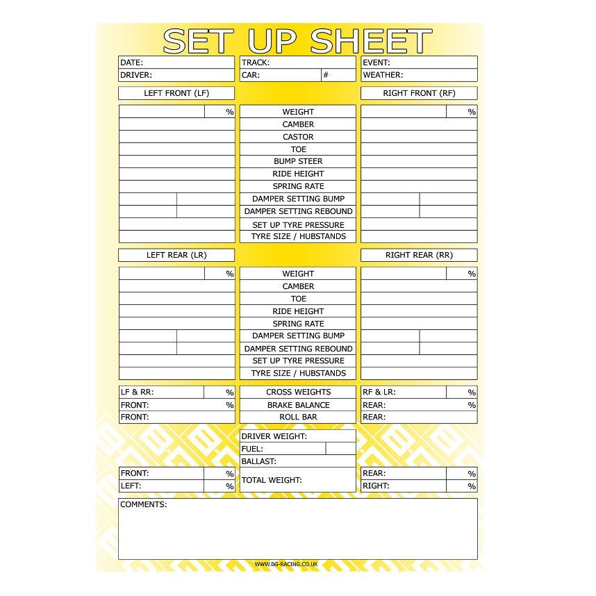 [BGR426] B-G Racing Chassis Set Up Sheets