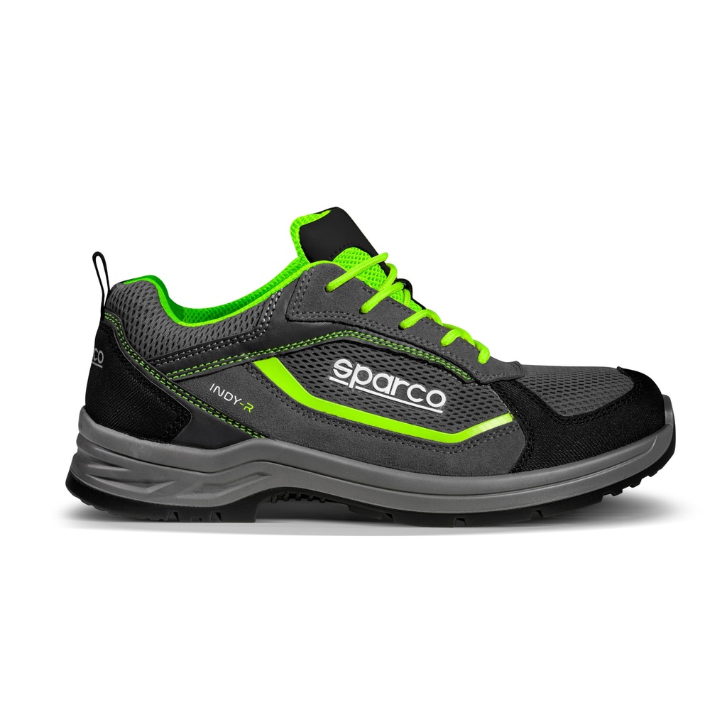 [7001053-3627454] Sparco Indy-R S1P ESD Safety Shoes (UK 3.5 / Eur 36, Sonoma (Dark Grey / Fluro Green))