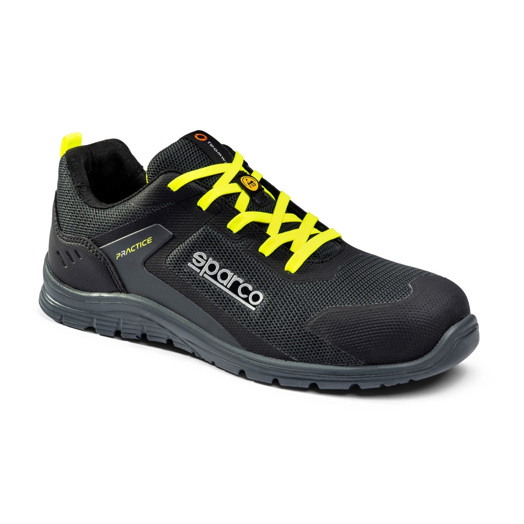 [7002317-3890067] Sparco Practice Advanced S1PS ESD Safety Shoes (UK 3.5 / Eur 36, Josef (Dark Grey / Fluro Yellow))