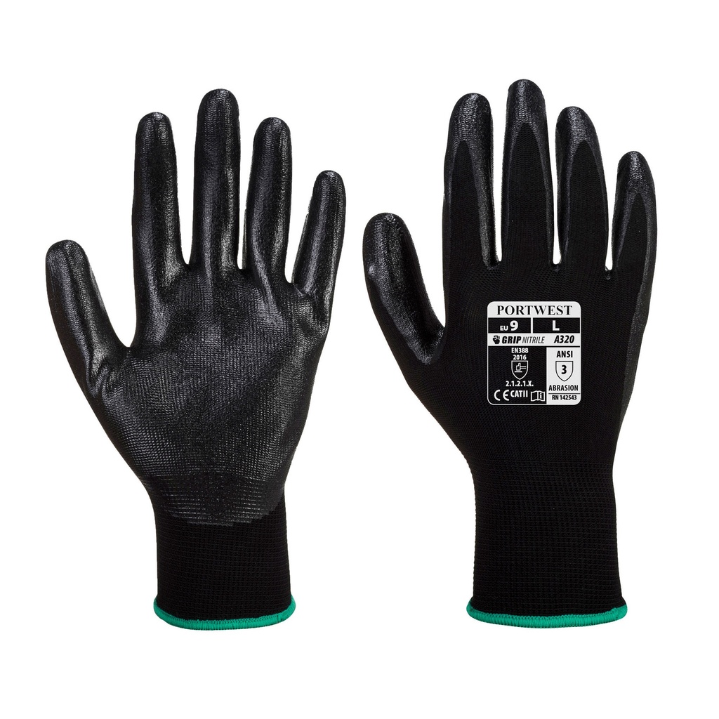 [2015306-2261529] Portwest Dexti-Grip Nitrile Gloves (S, Black)