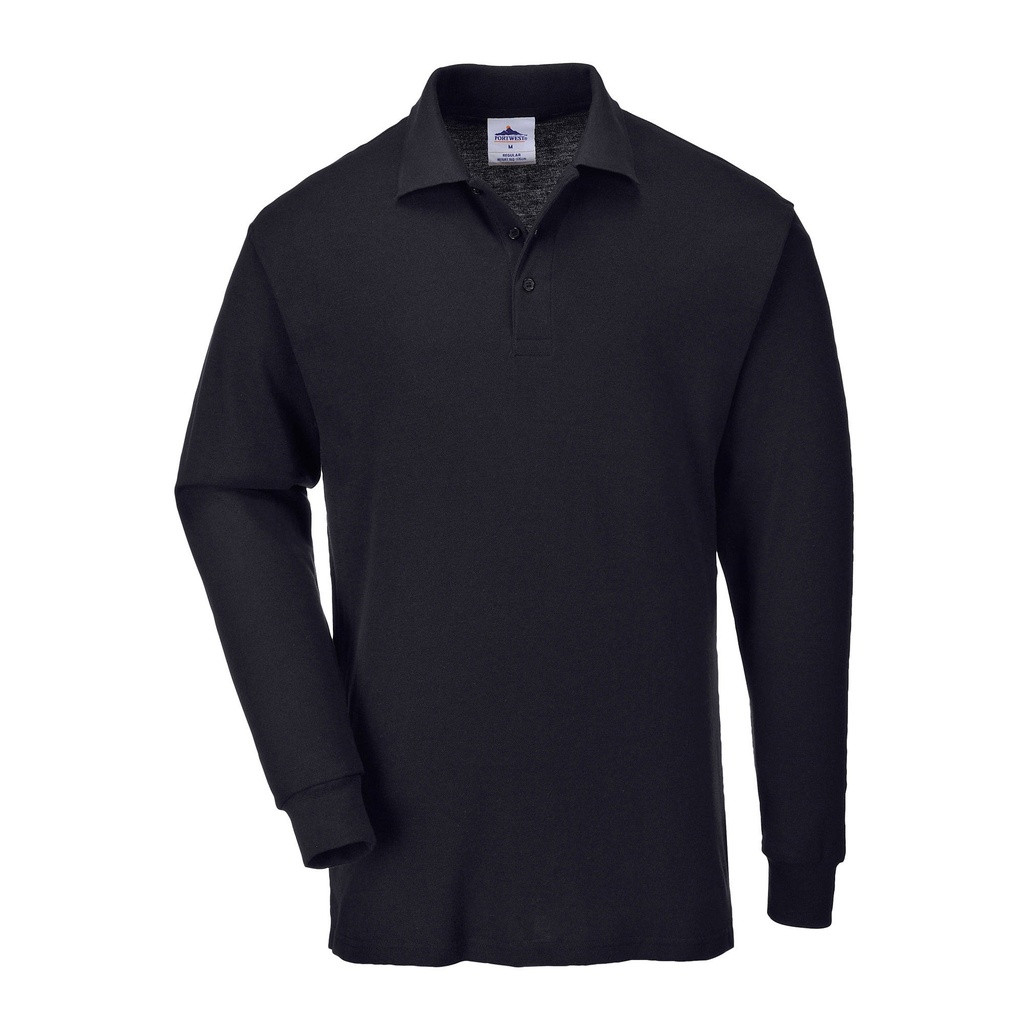 [2015310-2261538] Portwest Genoa Long Sleeved Polo Shirt (S, Black)