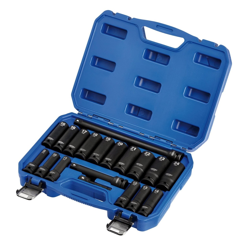 [DRA04577] Draper Hi-Torq 1/2" Sq. Drive Metric Deep Impact Socket Set (19 Piece) - 04577