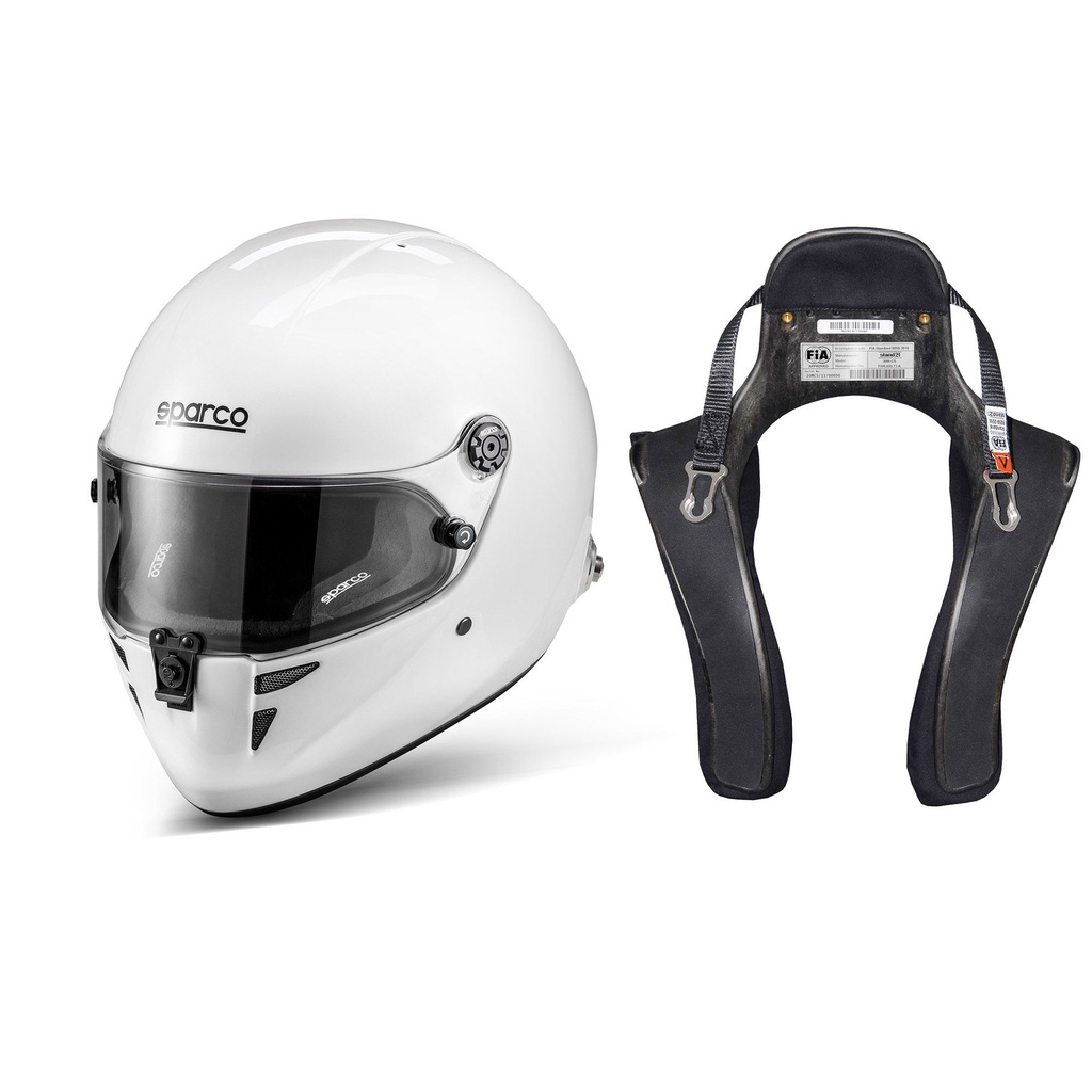 [7001900-3858678] Sparco Stealth RF Helmet & Stand21 Club Series FHR Device Package (Black, L (60cm), Large)