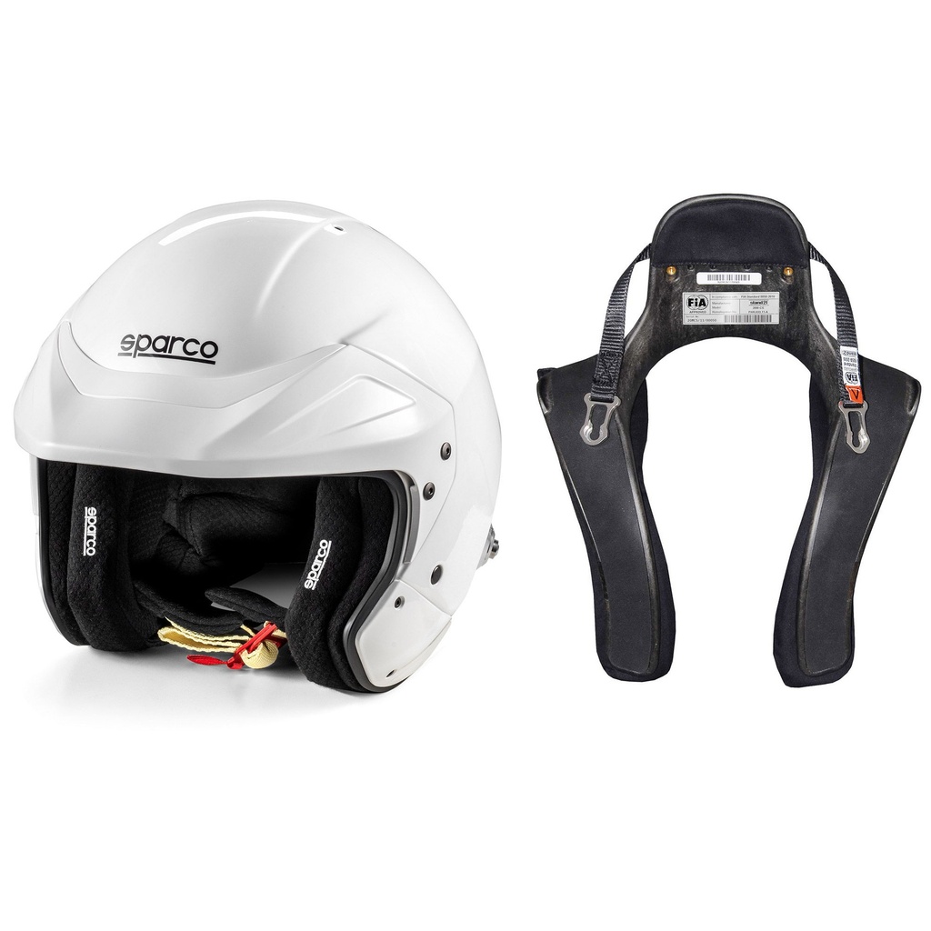 [7001901-3858706] Sparco Flux RJ Helmet & Stand21 Club Series FHR Device Package (Black, L (60cm), Large)