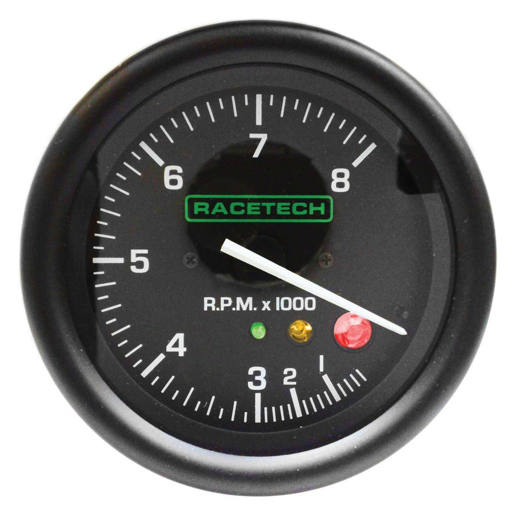 [522180-1503183] Racetech 80mm Tachometer with Shift Light (0-8000rpm)